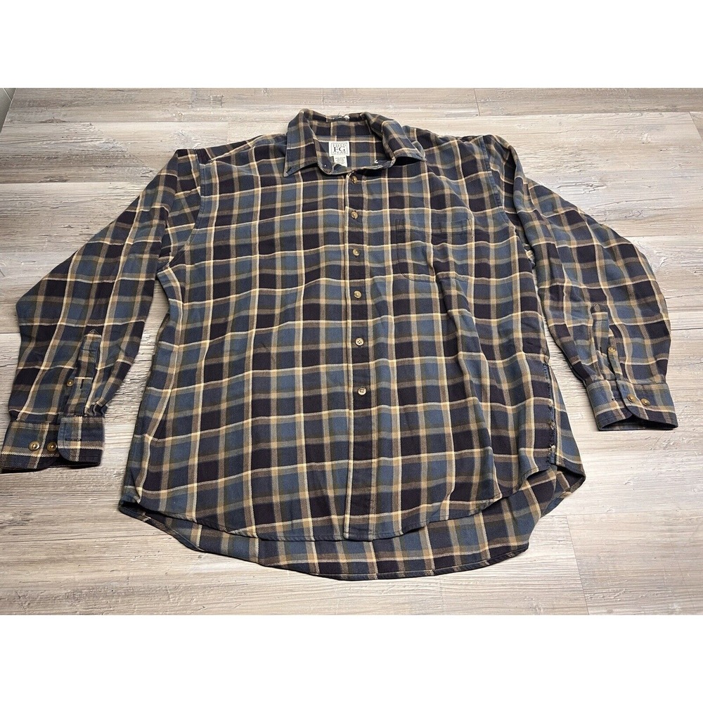 Vintage Field Gear Cotton Flannel Button Front Shirt Blue Brown‎ Size XL